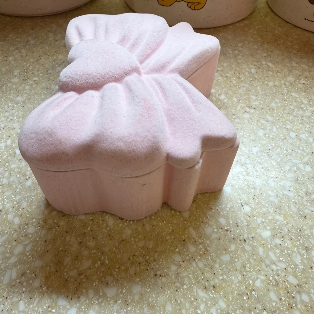 Pink Heart Bow Shaped Jewelry Box Hinged Trinket Storage Case